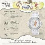 Disney Elegant Winnie The Pooh Women’s Watch Featuring Classic Pooh Bear Dial – Stylish Gift Fans and Collectors – Silver-Tone Case, Crystal Bezel, and White Ceramic Link Bracelet