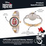 Disney Minnie Mouse Watch for Women, Stylish Minnie Watches for Women, Elegant 's Mouse Watch, Perfect Watches Fashionable, Multicolor Stainless Steel Strap, Gold Case, Black Bezel