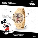 Disney Officially Licensed Mickey Mouse Watch for Men, Articulating Hands Design, Mickey Mouse Watches for Men, Classic Watch, Gold Dial, Metal Case, Stainless Steel Strap