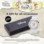 Disney Elegant Winnie The Pooh Women’s Watch Featuring Classic Pooh Bear Dial – Stylish Gift Fans and Collectors – Silver-Tone Case, Crystal Bezel, and White Ceramic Link Bracelet