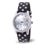 Disney Officially Licensed Mickey and Minnie Mouse Watch for Women - Officially Licensed Analog Watch with Black and White Dotted Nylon Band, Waterproof, Silver Case, Quality Materials