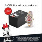 Disney Minnie Mouse Watch for Women, Stylish Minnie Watches for Women, Elegant 's Mouse Watch, Perfect Watches Fashionable, Multicolor Stainless Steel Strap, Gold Case, Black Bezel