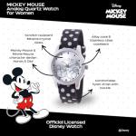 Disney Officially Licensed Mickey and Minnie Mouse Watch for Women - Officially Licensed Analog Watch with Black and White Dotted Nylon Band, Waterproof, Silver Case, Quality Materials