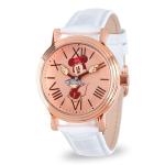 Disney Minnie Watch - Watch for Women - Minnie Mouse Watches for Women - Toys - 90s Mouse - Vintage - 's Clock Hands - Gold Rose Case - White Leather Strap