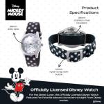 Disney Officially Licensed Mickey and Minnie Mouse Watch for Women - Officially Licensed Analog Watch with Black and White Dotted Nylon Band, Waterproof, Silver Case, Quality Materials