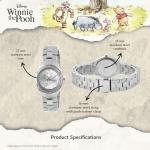 Disney Elegant Winnie The Pooh Women’s Watch Featuring Pooh Dial and Silver Accents – Stylish Gift Fans, Collectors, Silver-Tone Case, Bezel, and Stainless Steel Link Bracelet