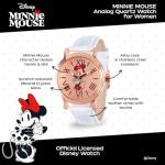 Disney Minnie Watch - Watch for Women - Minnie Mouse Watches for Women - Toys - 90s Mouse - Vintage - 's Clock Hands - Gold Rose Case - White Leather Strap