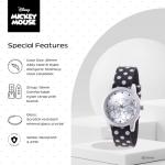 Disney Officially Licensed Mickey and Minnie Mouse Watch for Women - Officially Licensed Analog Watch with Black and White Dotted Nylon Band, Waterproof, Silver Case, Quality Materials