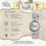 Disney Elegant Winnie The Pooh Women’s Watch Featuring Pooh Dial and Silver Accents – Stylish Gift Fans, Collectors, Silver-Tone Case, Bezel, and Stainless Steel Link Bracelet