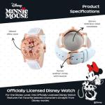 Disney Minnie Watch - Watch for Women - Minnie Mouse Watches for Women - Toys - 90s Mouse - Vintage - 's Clock Hands - Gold Rose Case - White Leather Strap