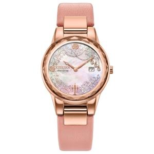 Citizen Ladies Eco-Drive Disney Princess Belle Watch, Pink Leather Strap, White Dial, Date (Model: GA1083-43D)
