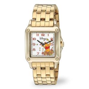 Disney Classic Winnie The Pooh Women’s Watch Featuring Square Dial with Pooh and Friends – Timeless Gift Fans, Collectors, and Lovers of Nostalgic Animation – Gold-Tone Case and Gold Link Bracelet