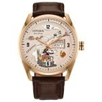 Citizen Men's Eco-Drive Hometown Mickey Mouse, Brown Leather Strap, Gold-Tone Stainless Steel Case Watch (Model: AW0088-04W)