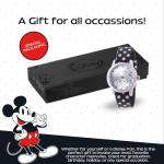 Disney Officially Licensed Mickey and Minnie Mouse Watch for Women - Officially Licensed Analog Watch with Black and White Dotted Nylon Band, Waterproof, Silver Case, Quality Materials