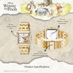 Disney Classic Winnie The Pooh Women’s Watch Featuring Square Dial with Pooh and Friends – Timeless Gift Fans, Collectors, and Lovers of Nostalgic Animation – Gold-Tone Case and Gold Link Bracelet