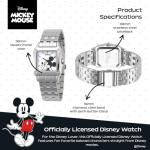 Disney Officially Licensed Mickey Mouse Watch – Stylish Mickey Mouse Watches for Women – Classic & Elegant Watch Fans – Women's Square Watches with White Dial & Silver Strap