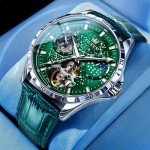 OLEVS Men's Automatic Skeleton Tourbillon Watch - Green