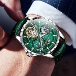 OLEVS Men's Automatic Skeleton Tourbillon Watch - Green