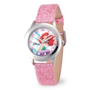 Disney Little Mermaid Watch for Girls Age 4–7 Featuring Ariel Rock Pose Over Sparkling Ocean – Magical Gift for Fans of Fantasy, Iconic Princess Style – Glitter Pink Bezel and Shimmer Dial Strap