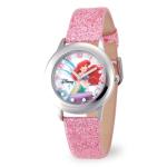 Disney Little Mermaid Watch for Girls Age 4–7 Featuring Ariel Rock Pose Over Sparkling Ocean – Magical Gift for Fans of Fantasy, Iconic Princess Style – Glitter Pink Bezel and Shimmer Dial Strap