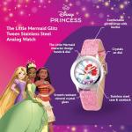 Disney Little Mermaid Watch for Girls Age 4–7 Featuring Ariel Rock Pose Over Sparkling Ocean – Magical Gift for Fans of Fantasy, Iconic Princess Style – Glitter Pink Bezel and Shimmer Dial Strap
