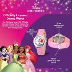 Disney Little Mermaid Watch for Girls Age 4–7 Featuring Ariel Rock Pose Over Sparkling Ocean – Magical Gift for Fans of Fantasy, Iconic Princess Style – Glitter Pink Bezel and Shimmer Dial Strap
