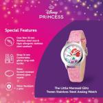 Disney Little Mermaid Watch for Girls Age 4–7 Featuring Ariel Rock Pose Over Sparkling Ocean – Magical Gift for Fans of Fantasy, Iconic Princess Style – Glitter Pink Bezel and Shimmer Dial Strap
