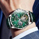 OLEVS Men's Automatic Skeleton Tourbillon Watch - Green