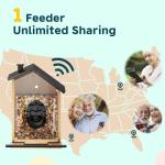 BBPECO Solar Powered Bird Feeder Camera, 3L Capacity Smart Feeder for AI Identify Over 10000 Species, Cloud Storage, Auto Capture & Instant Arrival Alerts, Ideal Bird Lovers Gifts