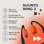 SUUNTO Wing 2 Open-Ear Bone Conduction Headphones, Wireless Bluetooth Earphones, Running Sports, IP66 Waterproof, Head Movement Control, Safety LED Lights, 12H Playtime+24H Powerbank, Coral Orange