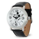 Disney Officially Licensed Mickey Mouse Watch for Men – Classic Mickey Mouse Watch, Gift Fans & Collectors – Articulating Hands, White Dial, Silver Case, Black Leather Strap
