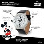 Disney Officially Licensed Mickey Mouse Watch for Men – Classic Mickey Mouse Watch, Gift Fans & Collectors – Articulating Hands, White Dial, Silver Case, Black Leather Strap