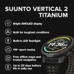 SUUNTO Vertical 2 GPS Sport Watch, Bright 1.5” AMOLED Touchscreen, LED Flashlight, 20-Day Battery Life, Offline Maps, Training Metrics & Recovery Insights, Dual-GNSS, 115+ Sport Modes, Black Titanium