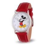 Disney Mickey Watch - Watch for Women - Mickey Mouse Watches for Women - Toys - 90s Mouse - Vintage - 's Articulating Hands - Silver Case - Red Leather Strap