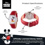 Disney Mickey Watch - Watch for Women - Mickey Mouse Watches for Women - Toys - 90s Mouse - Vintage - 's Articulating Hands - Silver Case - Red Leather Strap