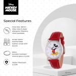 Disney Mickey Watch - Watch for Women - Mickey Mouse Watches for Women - Toys - 90s Mouse - Vintage - 's Articulating Hands - Silver Case - Red Leather Strap