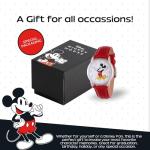 Disney Mickey Watch - Watch for Women - Mickey Mouse Watches for Women - Toys - 90s Mouse - Vintage - 's Articulating Hands - Silver Case - Red Leather Strap