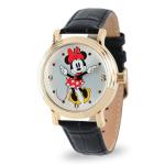 Disney Minnie Watch - Watch for Women - Minnie Mouse Watches for Women - Toys - 90s Mouse - Vintage - 's Clock Hands - Gold Case - Black Leather Strap