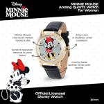 Disney Minnie Watch - Watch for Women - Minnie Mouse Watches for Women - Toys - 90s Mouse - Vintage - 's Clock Hands - Gold Case - Black Leather Strap