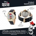 Disney Minnie Watch - Watch for Women - Minnie Mouse Watches for Women - Toys - 90s Mouse - Vintage - 's Clock Hands - Gold Case - Black Leather Strap