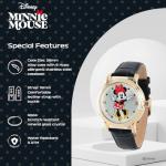 Disney Minnie Watch - Watch for Women - Minnie Mouse Watches for Women - Toys - 90s Mouse - Vintage - 's Clock Hands - Gold Case - Black Leather Strap