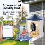 SOLIOM Smart Bird Feeder with Camera, 2K HD WiFi Bird Watching Camera with AI Identify Birds Species, Live View, Instant Notifications, Full Color Night Vision with 3W Solar Panel, BF02