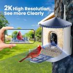 SOLIOM Smart Bird Feeder with Camera, 2K HD WiFi Bird Watching Camera with AI Identify Birds Species, Live View, Instant Notifications, Full Color Night Vision with 3W Solar Panel, BF02