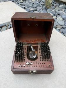 ANTIQUE K & D KENDRICK DAVIS WATCH REPAIR WATCHMAKERS STAKING TOOL SET OVER 90 p