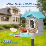 DOCOON Smart Bird Feeder with Camera, 2K HD AI Identify Birds Species, Bir d Watching Camera with Solar Panel, Auto Capture Bird Videos & Instant Notifications, Ideal Present for Bir d Lover, Blue