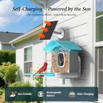 DOCOON Smart Bird Feeder with Camera, 2K HD AI Identify Birds Species, Bir d Watching Camera with Solar Panel, Auto Capture Bird Videos & Instant Notifications, Ideal Present for Bir d Lover, Blue