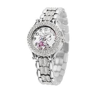 Disney Adult Round CZ Stone Analog Quartz Floating Stones Bracelet Watch, Elsa/Silver