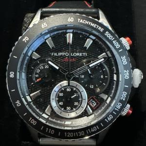 Filippo Loreti Ascari Sport Steel Chronograph Black Dial With Black Leather