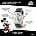 Disney Donald Duck Watch Men – Vintage-Inspired Donald Duck Watches for Men – Stylish & Fun Watch for, Gift – Classic 's Watches with White Dial, Black Leather Strap