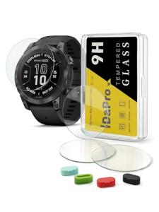 iDaPro [4+4 Pack] Screen Protector for Garmin Fenix 7X /7X Pro Solar/Sapphire Solar Smartwatch with Silicone Anti-dust Plugs, 9H Tempered Glass Protection Kit in Reusable Storage Case, Anti-Scratch, Bubble-Free